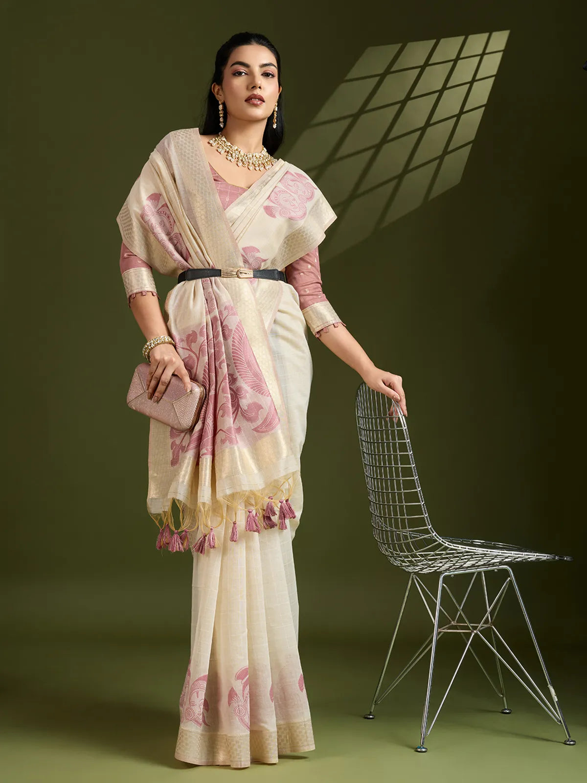 Morni- Elegant Handwoven Muga Cotton Saree with Pastel Motifs