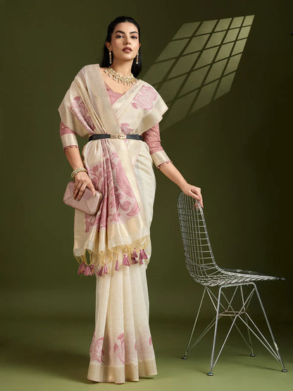 Morni- Elegant Handwoven Muga Cotton Saree with Pastel Motifs