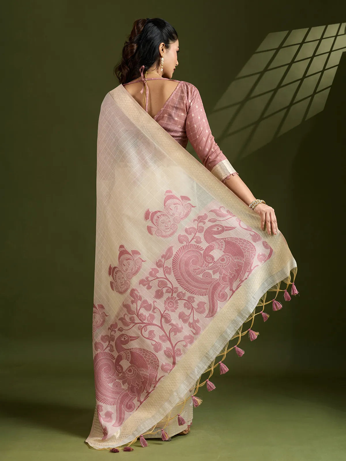 Morni- Elegant Handwoven Muga Cotton Saree with Pastel Motifs