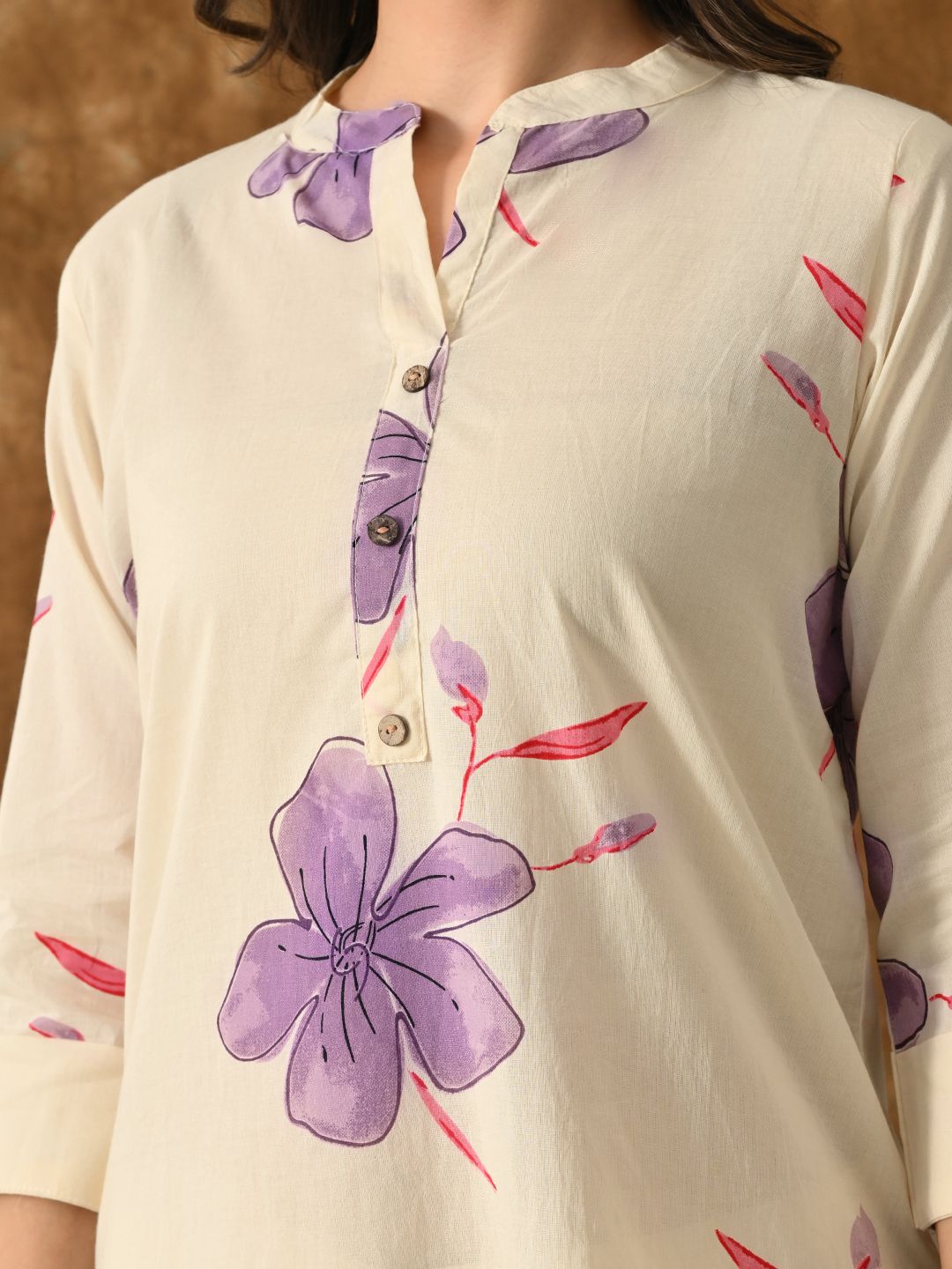 Pepi- Off-White & Purple Floral Printed Cotton Co-Ord Set