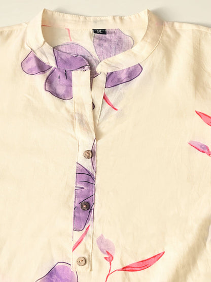 Pepi- Off-White & Purple Floral Printed Cotton Co-Ord Set