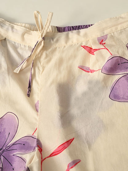 Pepi- Off-White & Purple Floral Printed Cotton Co-Ord Set