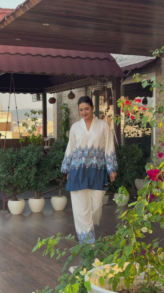 Jemi -Premium Cotton Co-ord Set - Long Tunic with Wide Leg Palazzos