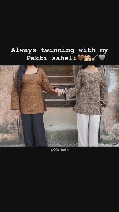 Nari- Brown Ajrakh Printed Kurti