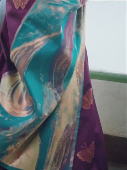 Elegant Purple Digital Printed Saree with Matching Blouse