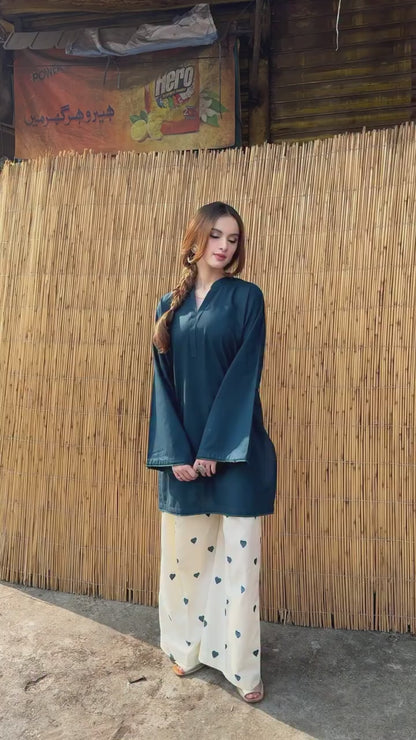 Vayu- Women kurti set navy blue kurti, kurti palazzo set heart print palazzo