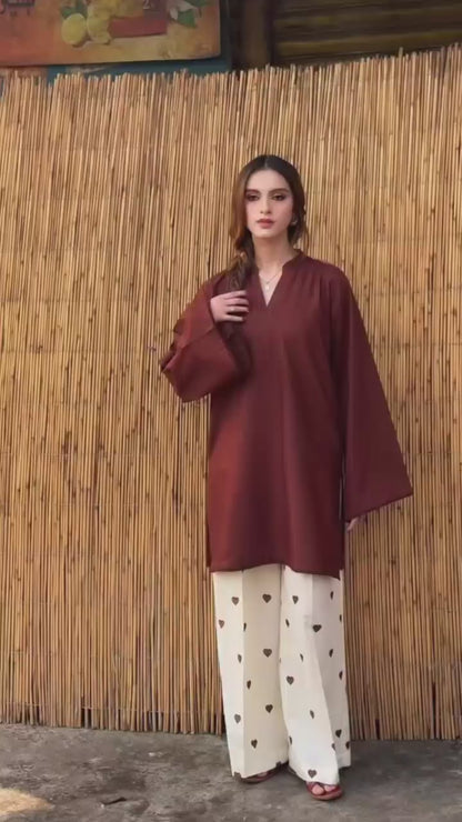 Vayu- Women kurti set navy blue kurti, kurti palazzo set heart print palazzo
